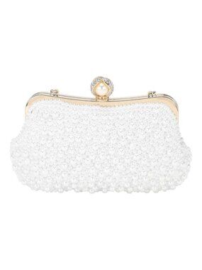 Pearl Clutch Purse Evening Bag Crossbody with Detachable Strap for Women